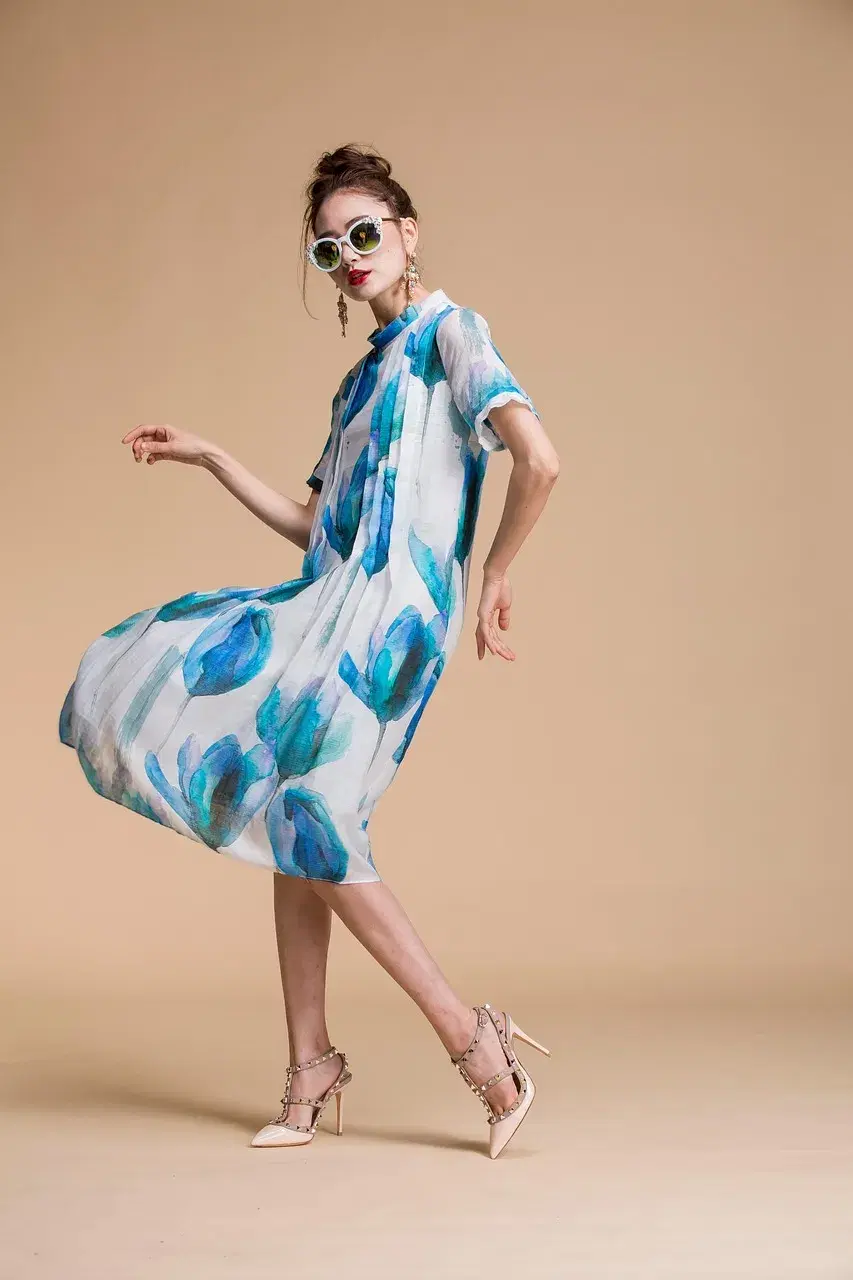 Printed Midi Dress - Blue Print