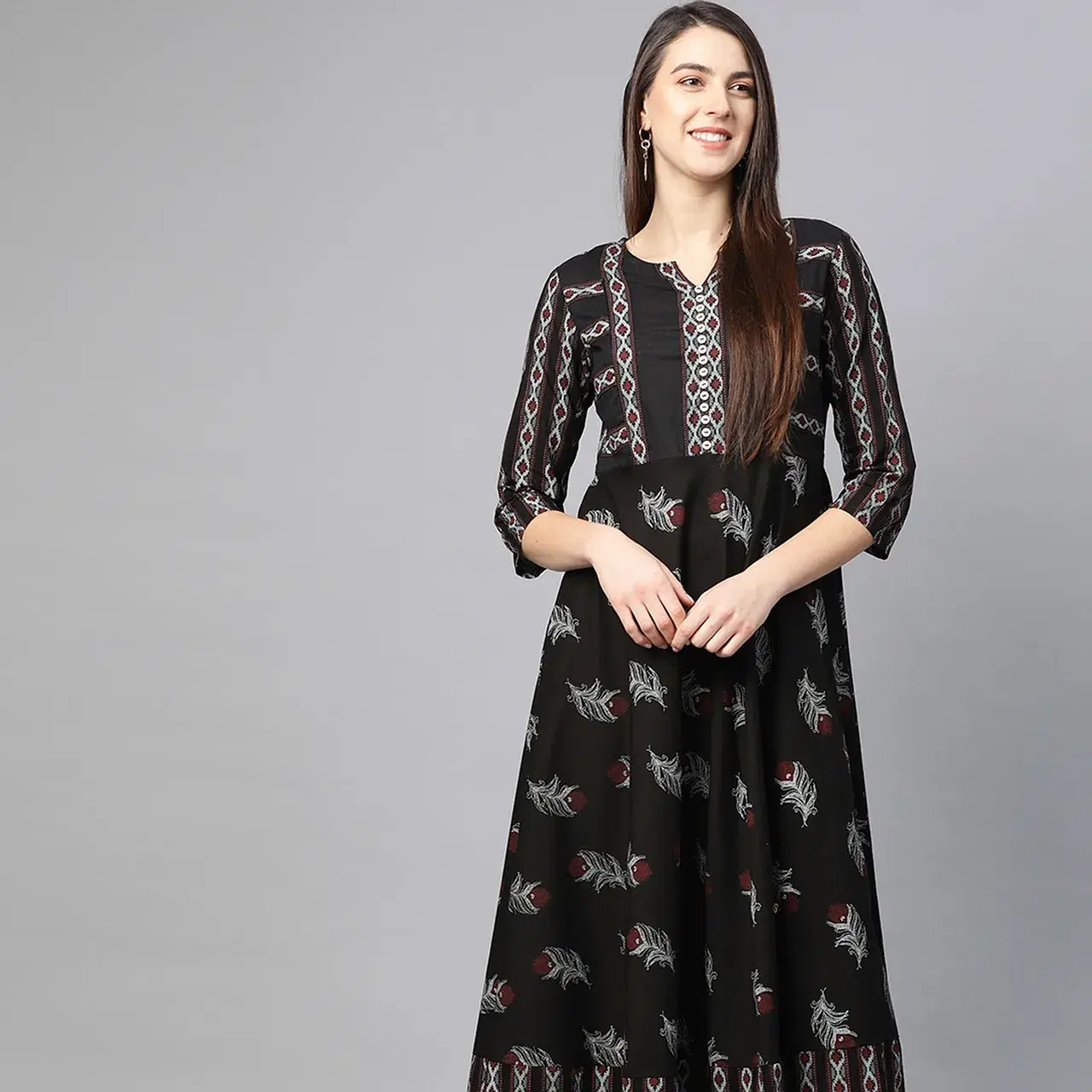 Printed A-line Kurta - Black Print