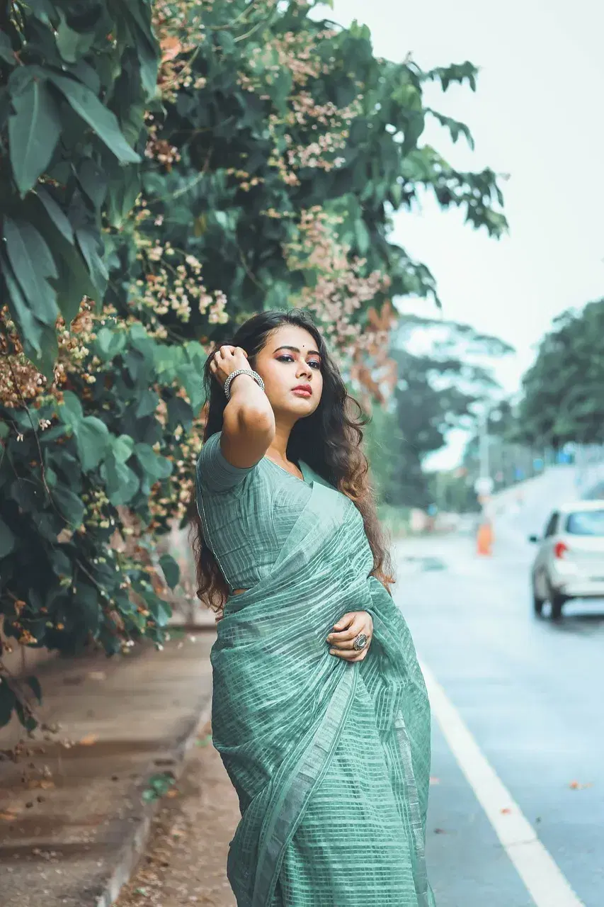 Printed Chiffon Saree - Sea Green