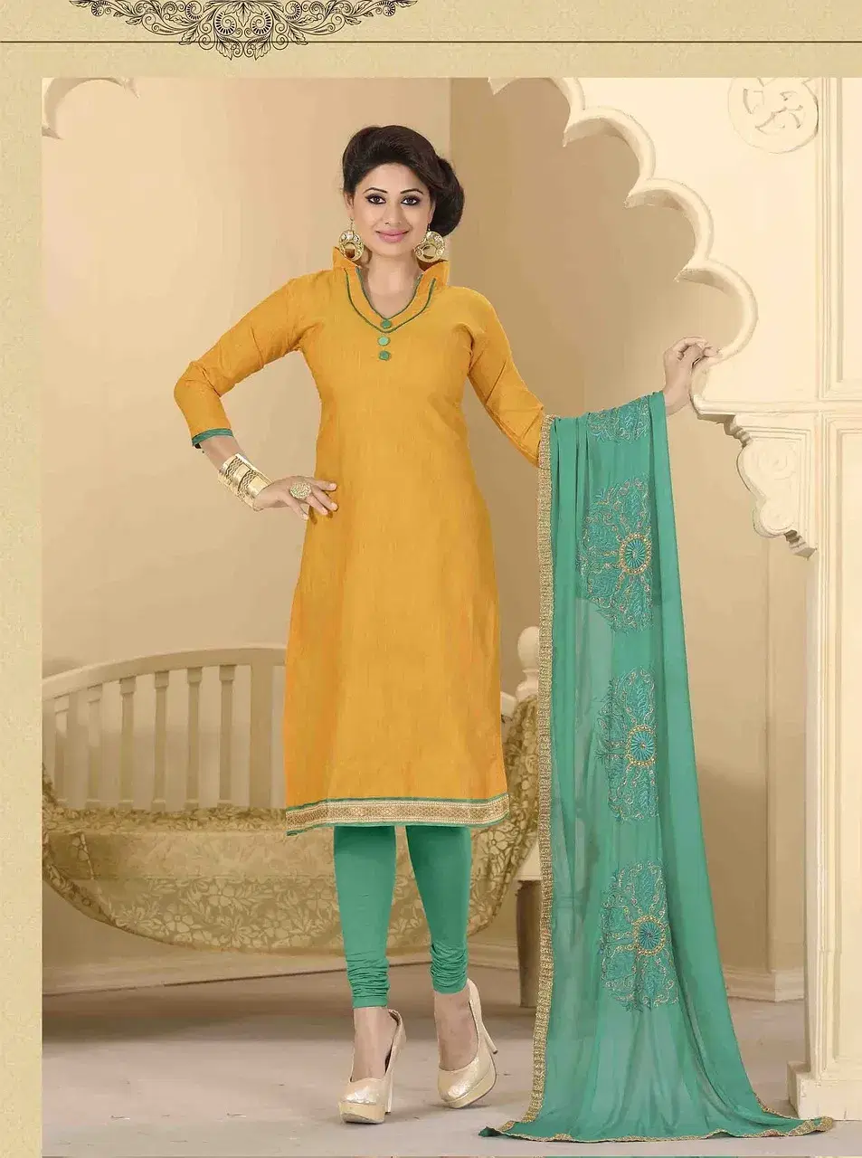 A-line Kurta Set with Dupatta - Mustard Yellow