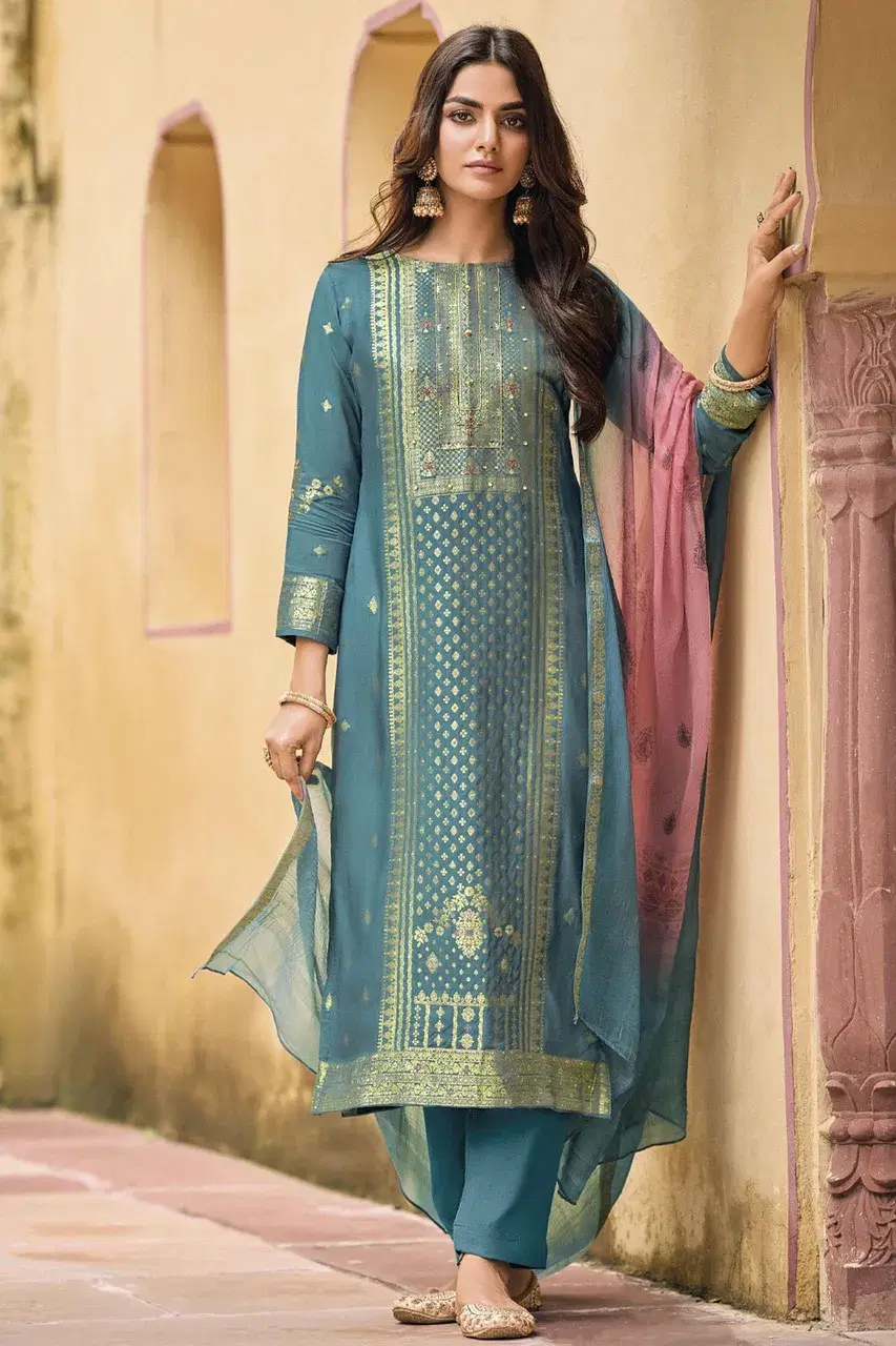 Printed Kurta Set - Steel Blue